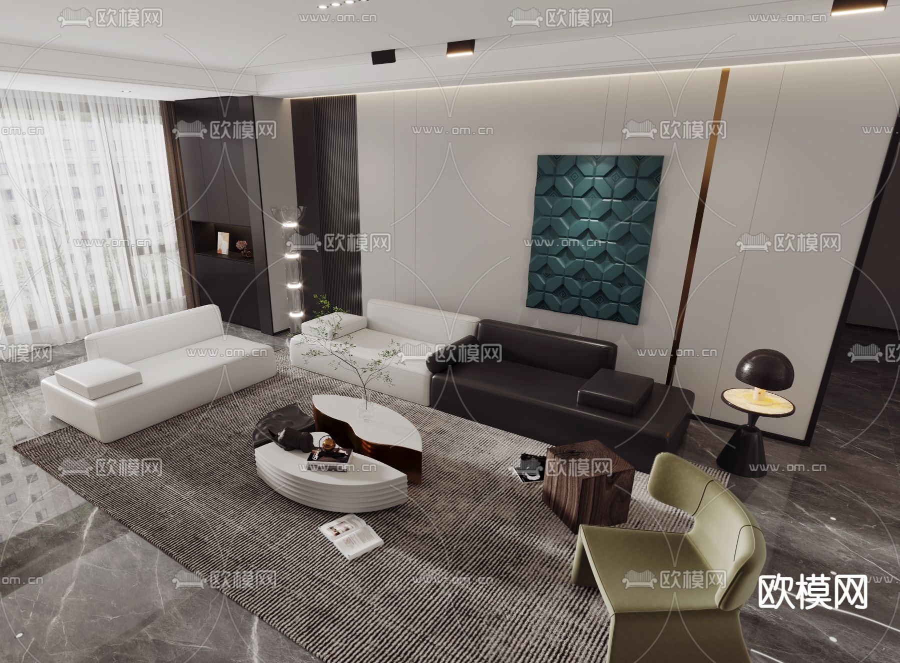 现代高级灰客餐厅3D模型下载（渲染图5）