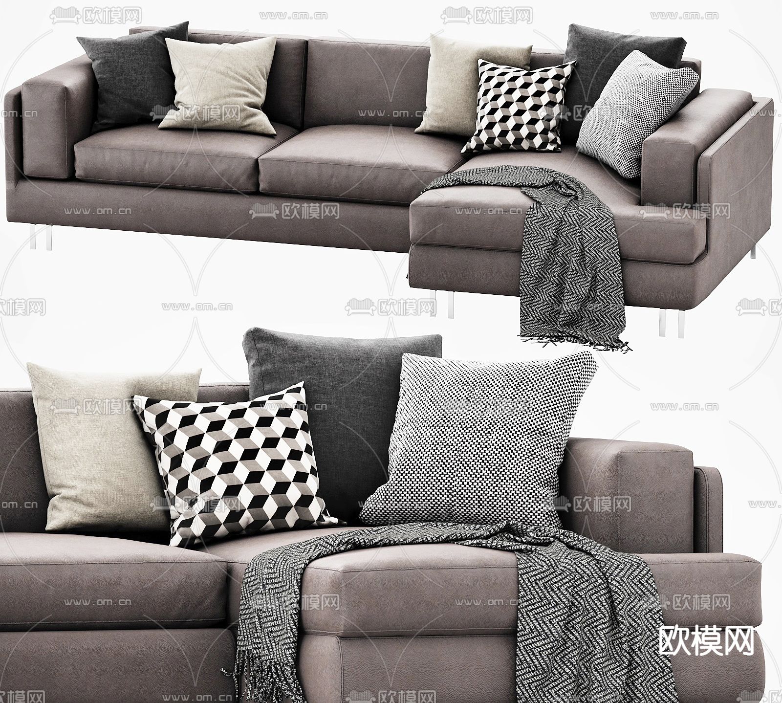 现代布艺转角沙发3d模型下载（渲染图2）