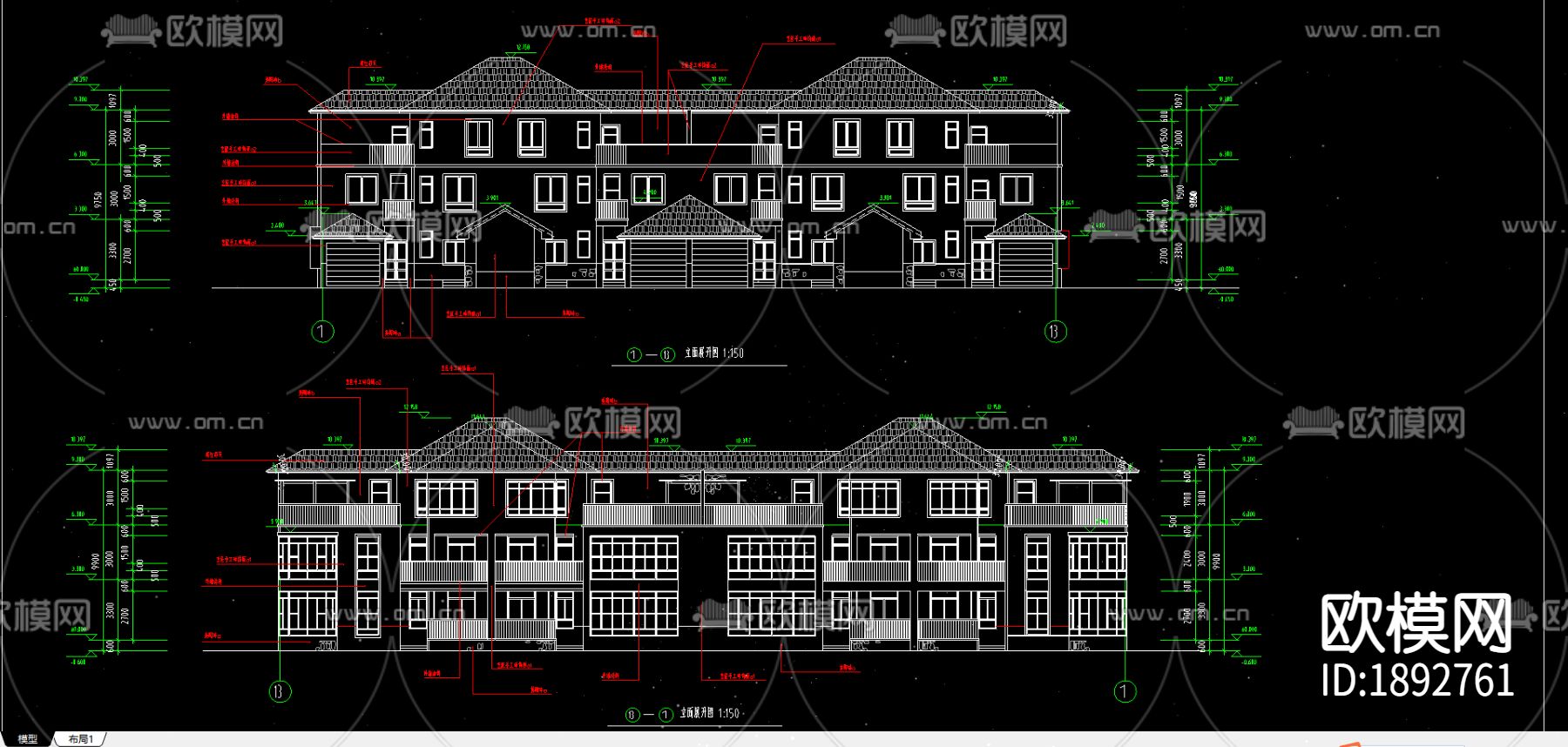 别墅cad平面布置图下载（渲染图3）