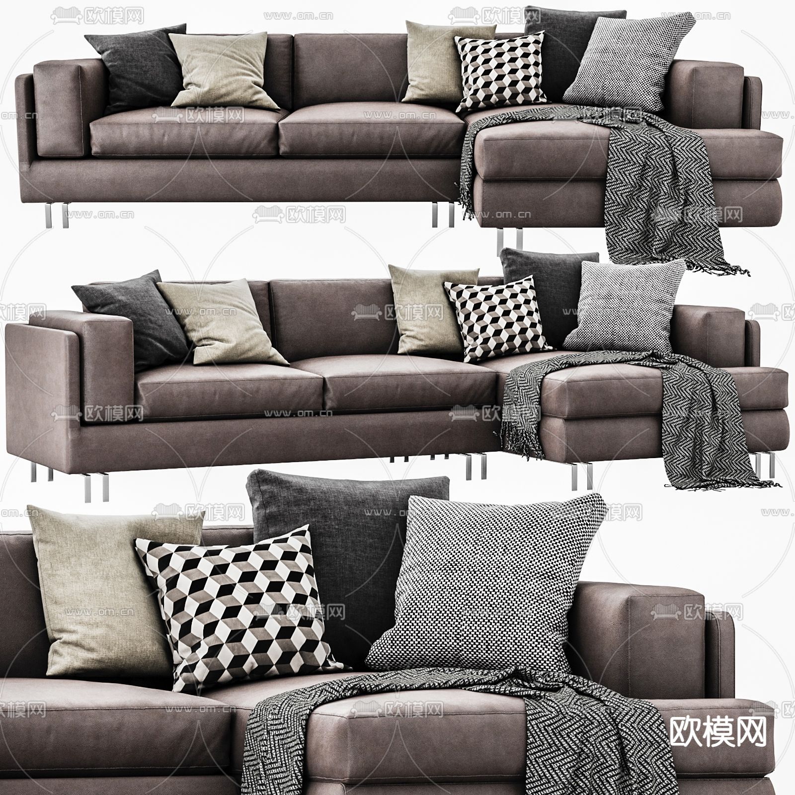 现代布艺转角沙发3d模型下载（渲染图1）