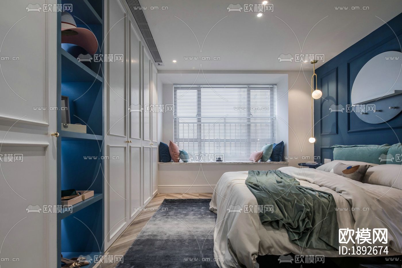 卧室客厅卫生间cad施工图下载（渲染图4）