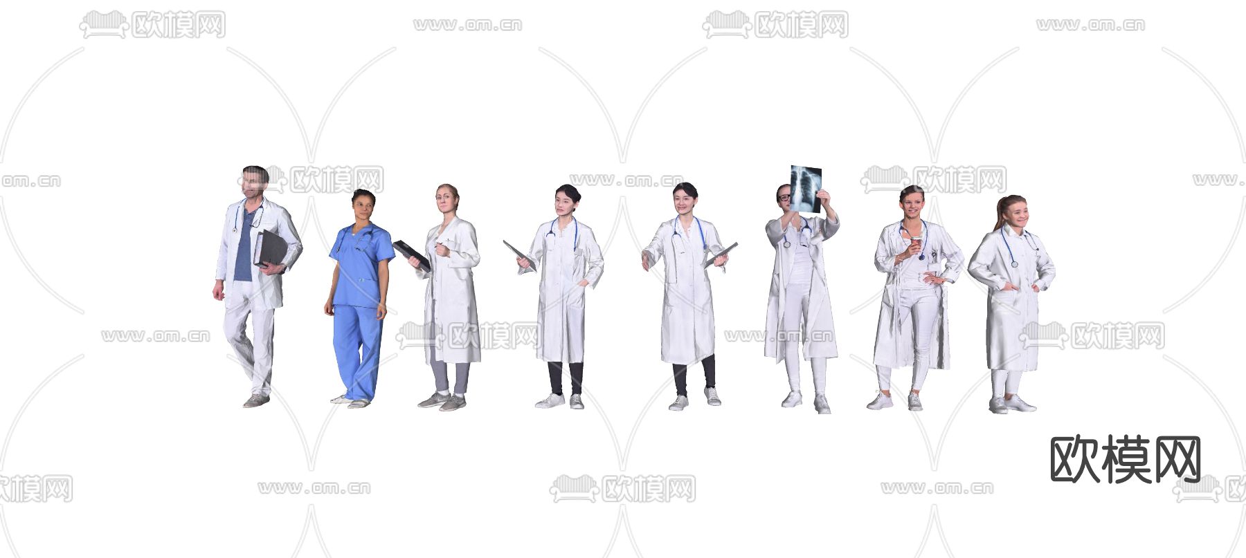 现代医生护士人物su模型