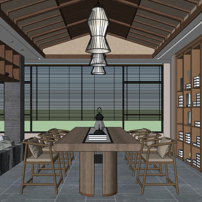  新中式茶室su模型 