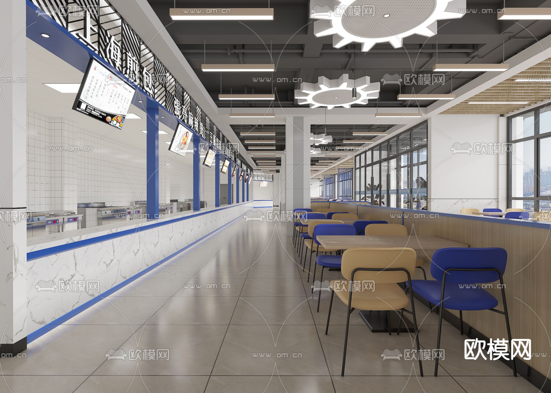 现代学校食堂3d模型下载（渲染图1）