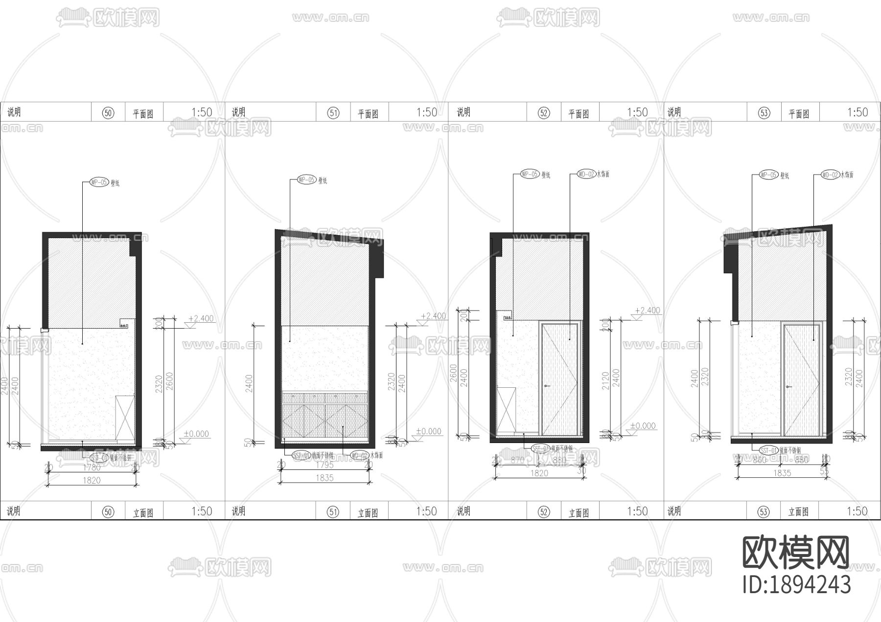 会所卫生间cad施工图下载（渲染图3）