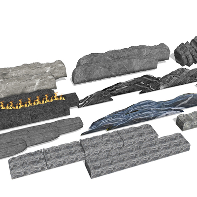 新中式景石片石小品su模型