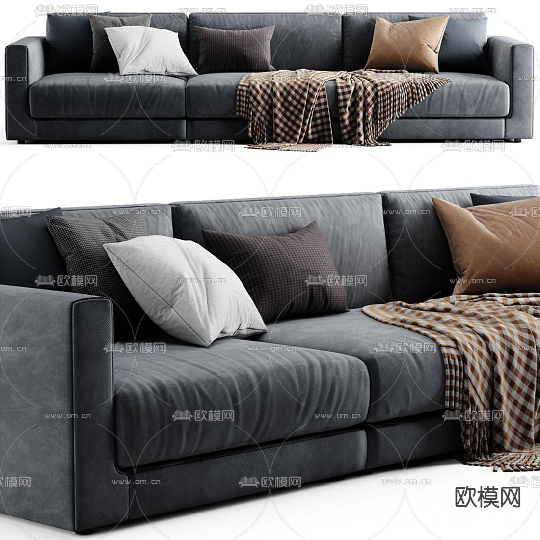 现代布艺多人沙发3d模型下载（渲染图1）