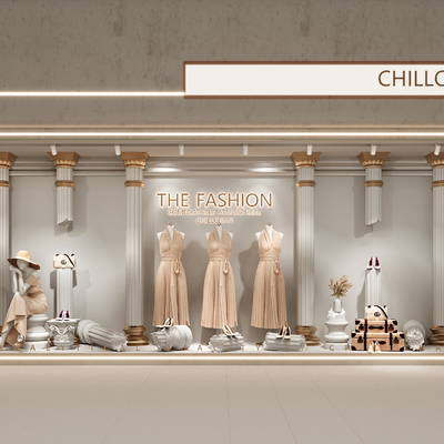  现代服装店橱窗su模型 