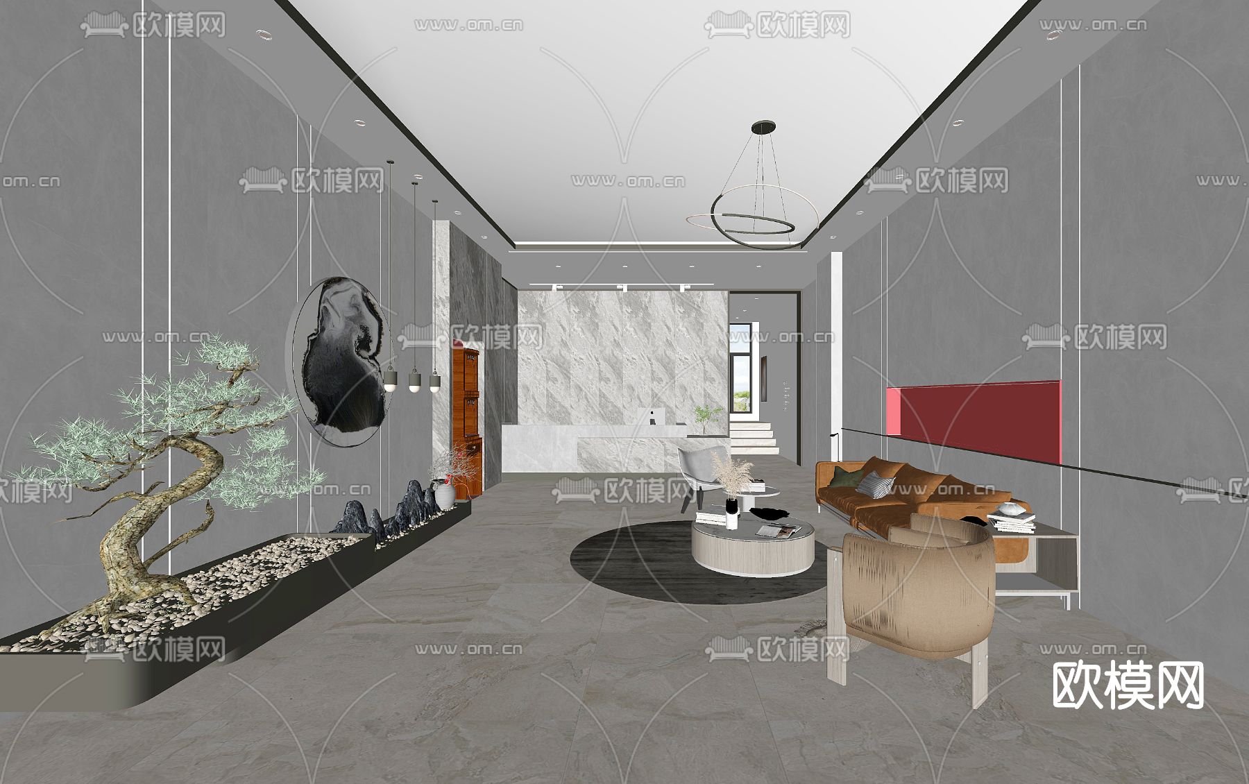 现代前台接待su模型下载（渲染图2）