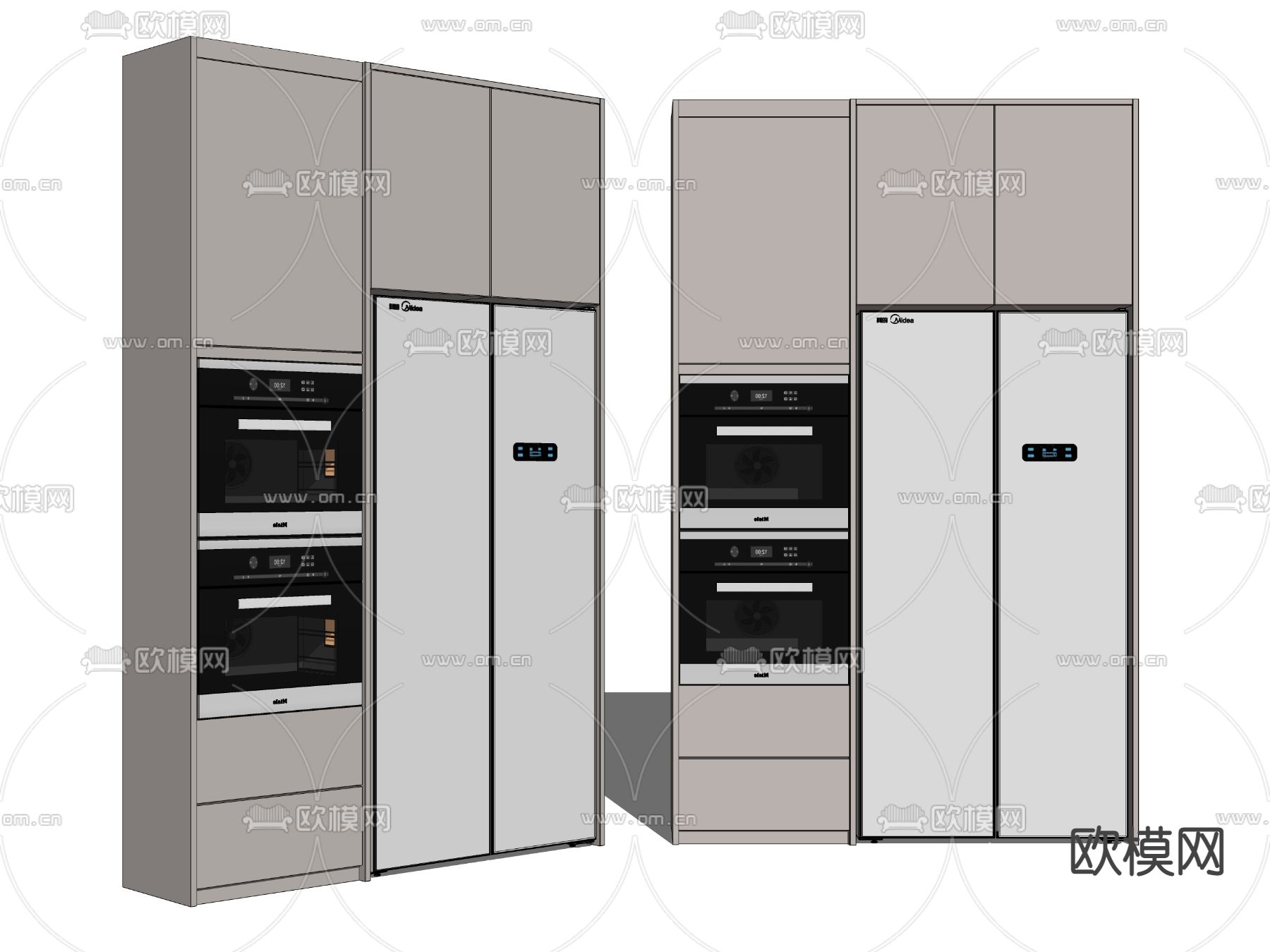 现代嵌入式冰箱su模型下载（渲染图1）
