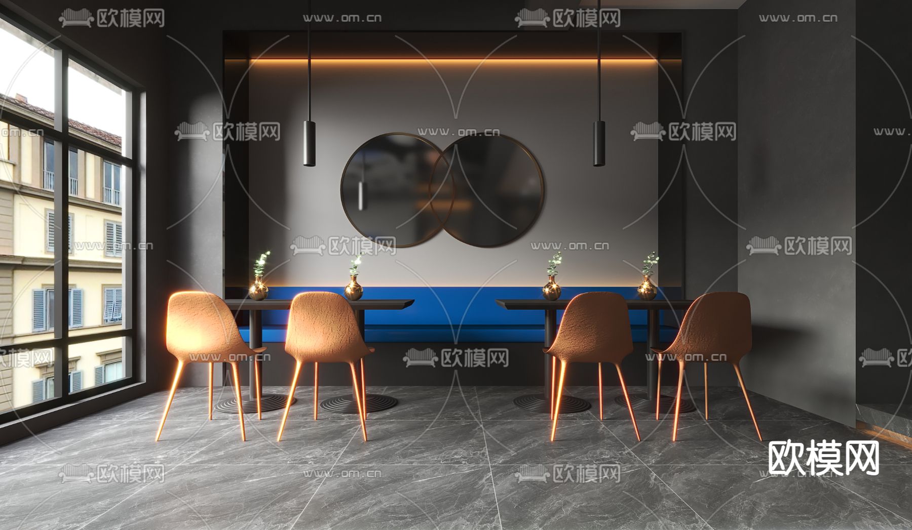 现代高级灰咖啡厅3d模型下载（渲染图5）