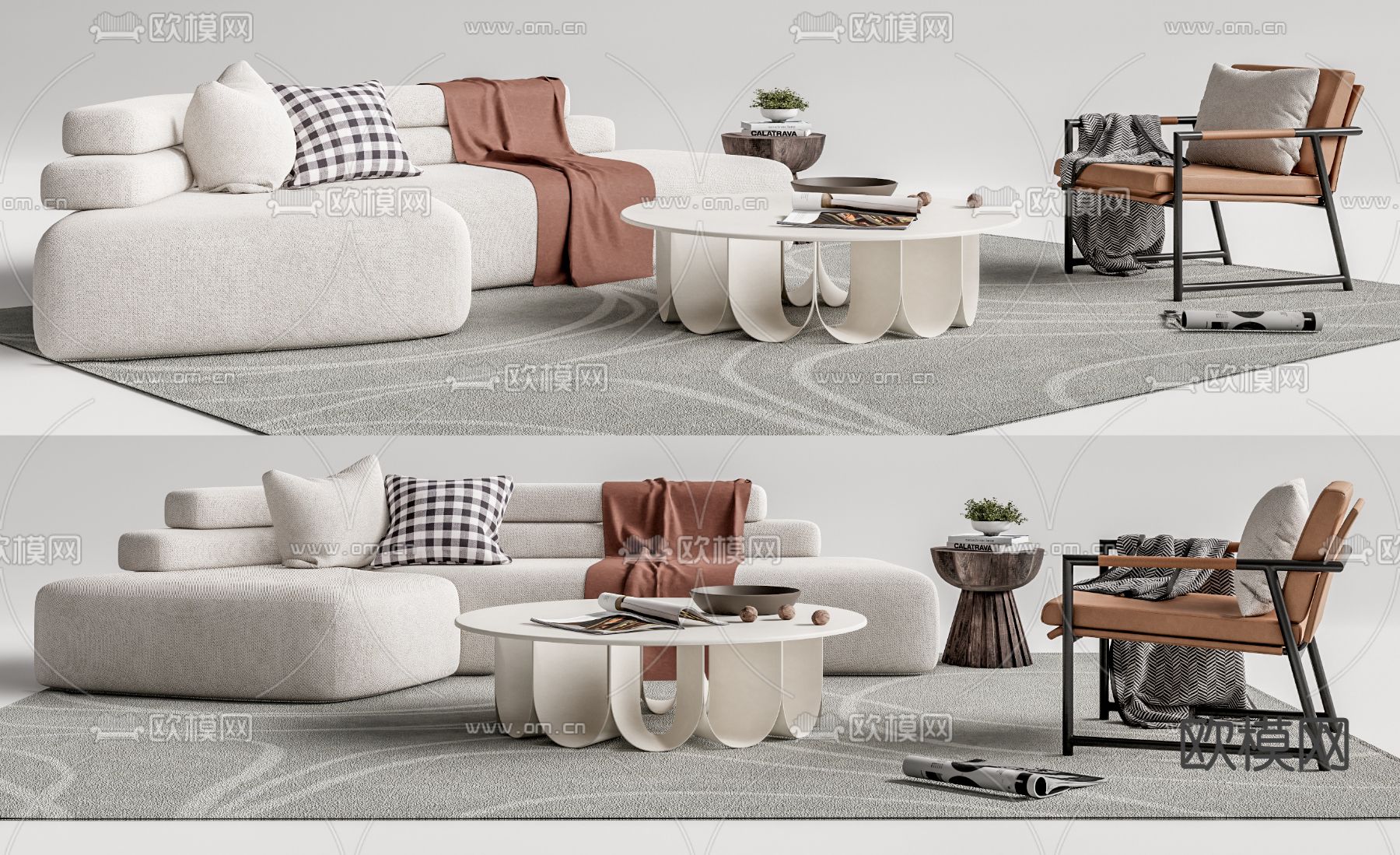 现代布艺组合沙发su模型