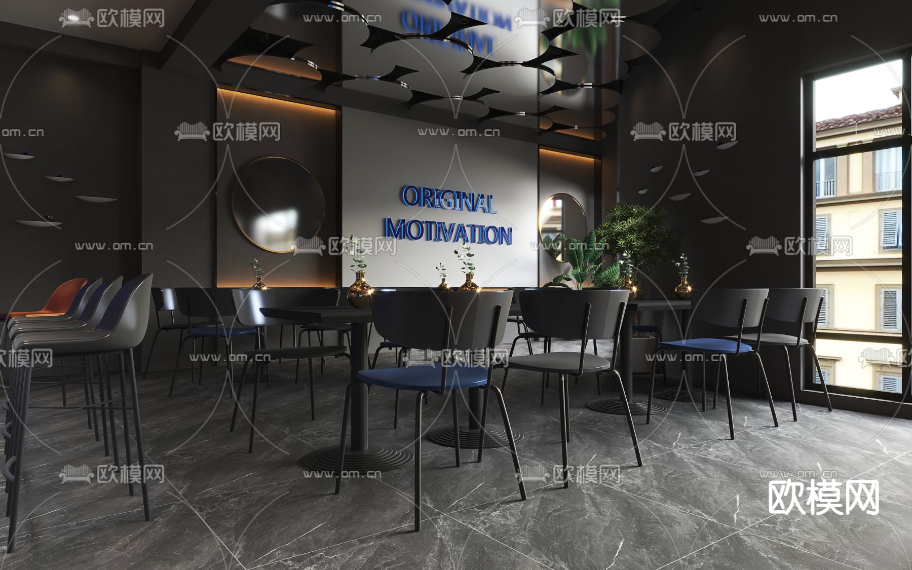 现代高级灰咖啡厅3d模型下载（渲染图3）