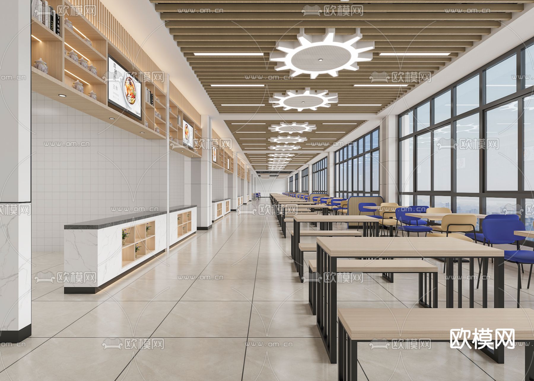 现代学校食堂3d模型下载（渲染图3）