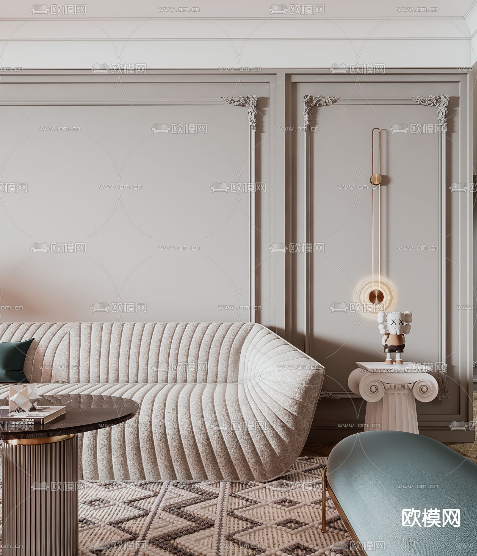 简欧布艺沙发组合3d模型下载（渲染图3）