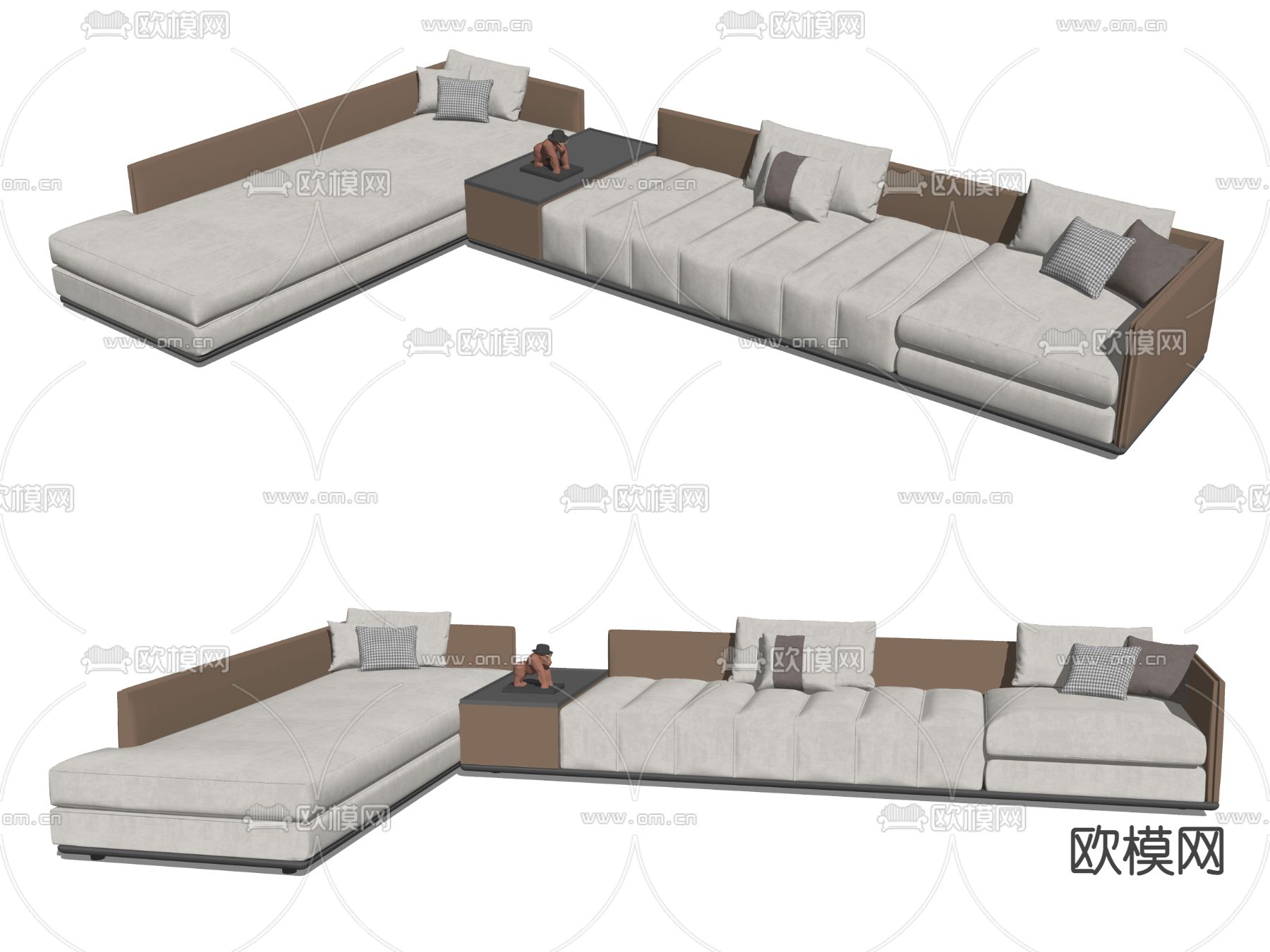 现代布艺转角沙发su模型