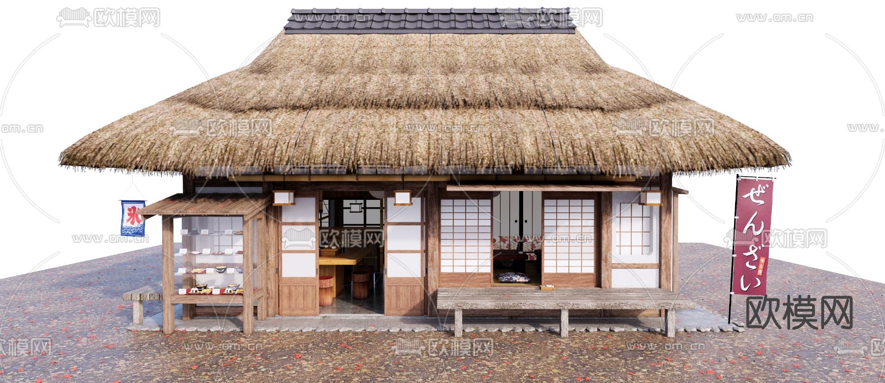 日式茅草屋酒馆客栈su模型下载（渲染图1）