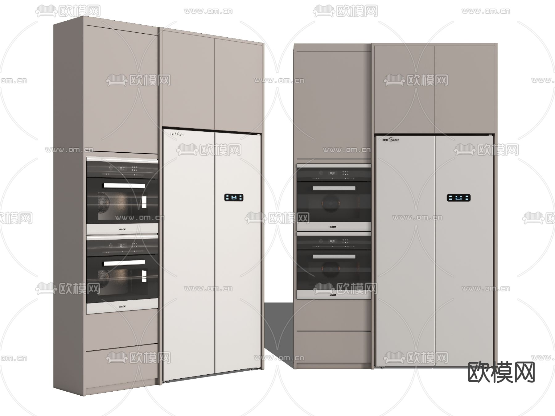 现代嵌入式冰箱su模型下载（渲染图2）
