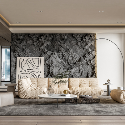 侘寂风布艺沙发组合su模型