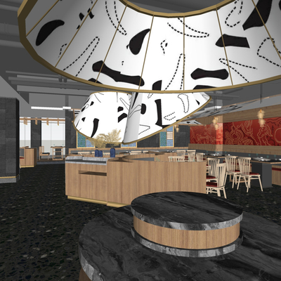  现代火锅店su模型 