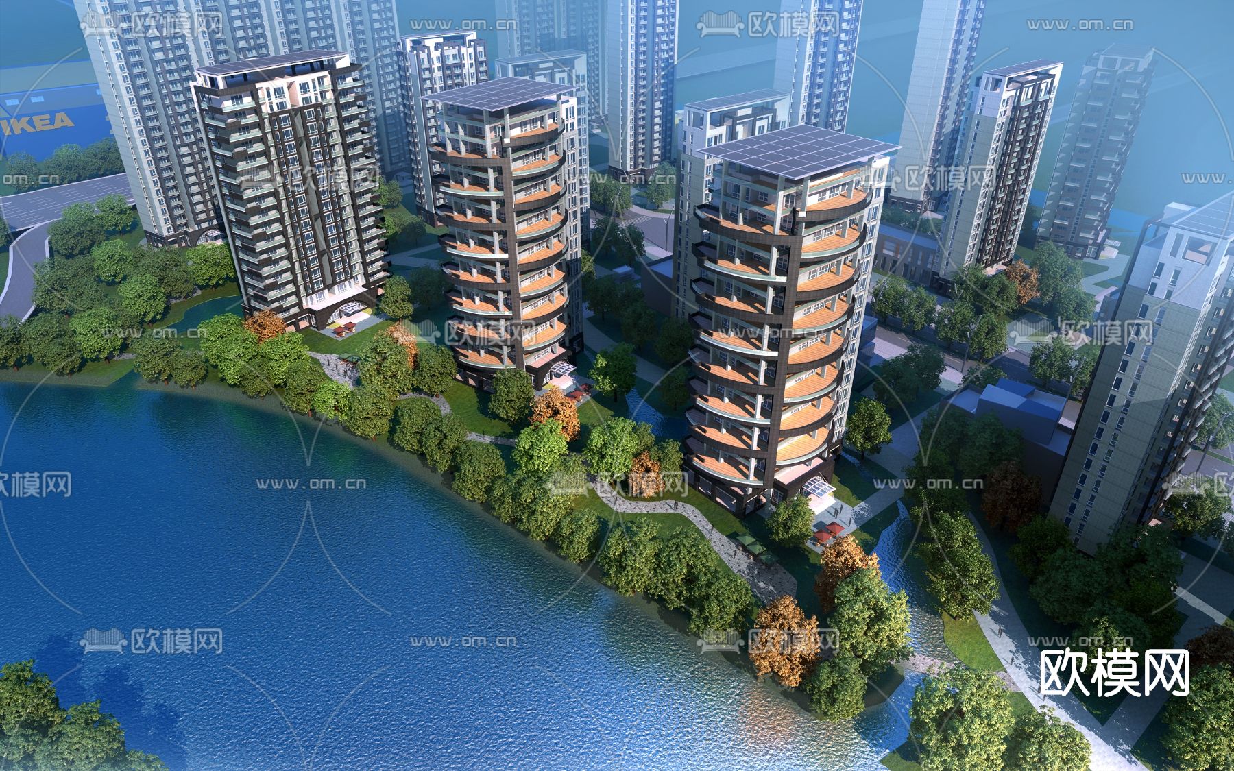 现代小区住宅楼鸟瞰su模型