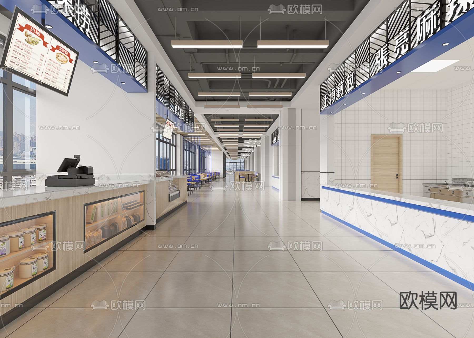现代学校食堂3d模型下载（渲染图4）