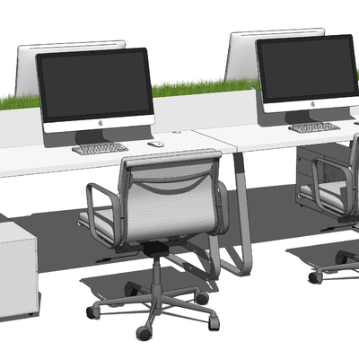  现代员工卡位办公桌椅su模型 