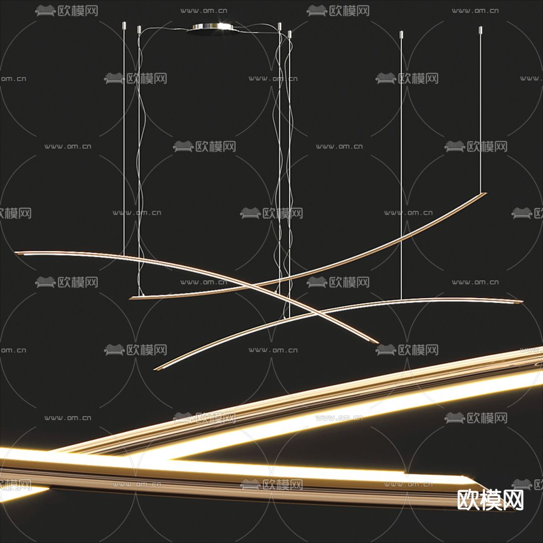 现代金属线型吊灯3d模型下载_ID11746586_3dmax免费模型-欧模网