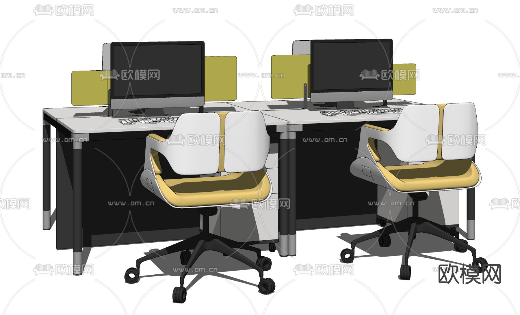 现代办公桌椅su模型下载
