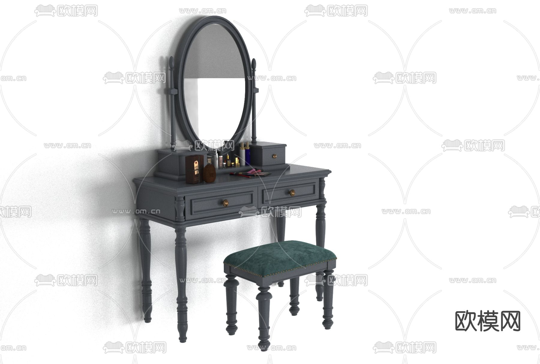 美式梳妆台椅免费3d模型下载