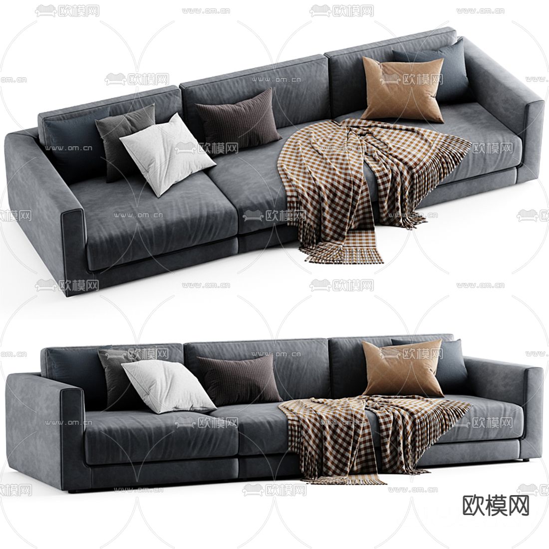 现代布艺多人沙发3d模型下载（渲染图2）