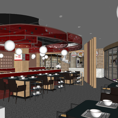  现代火锅店su模型 