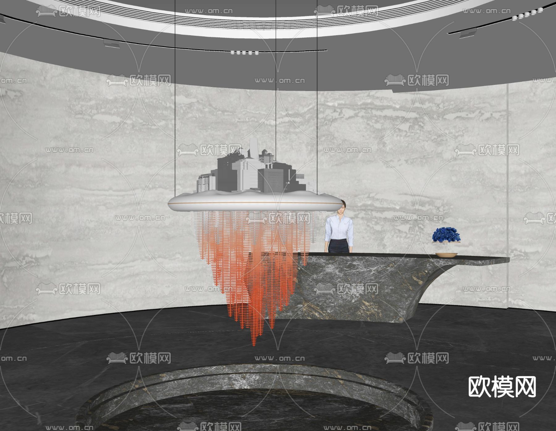 现代售楼处前台接待台su模型下载（渲染图2）
