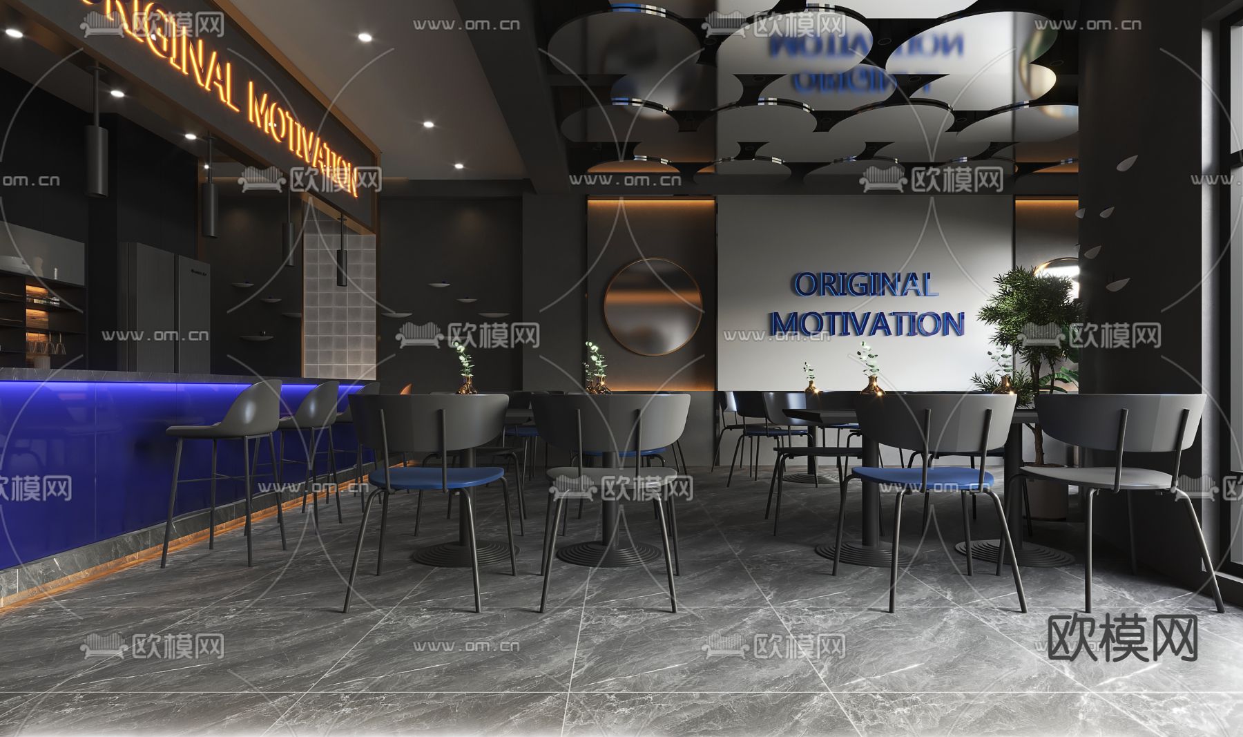 现代高级灰咖啡厅3d模型下载（渲染图2）