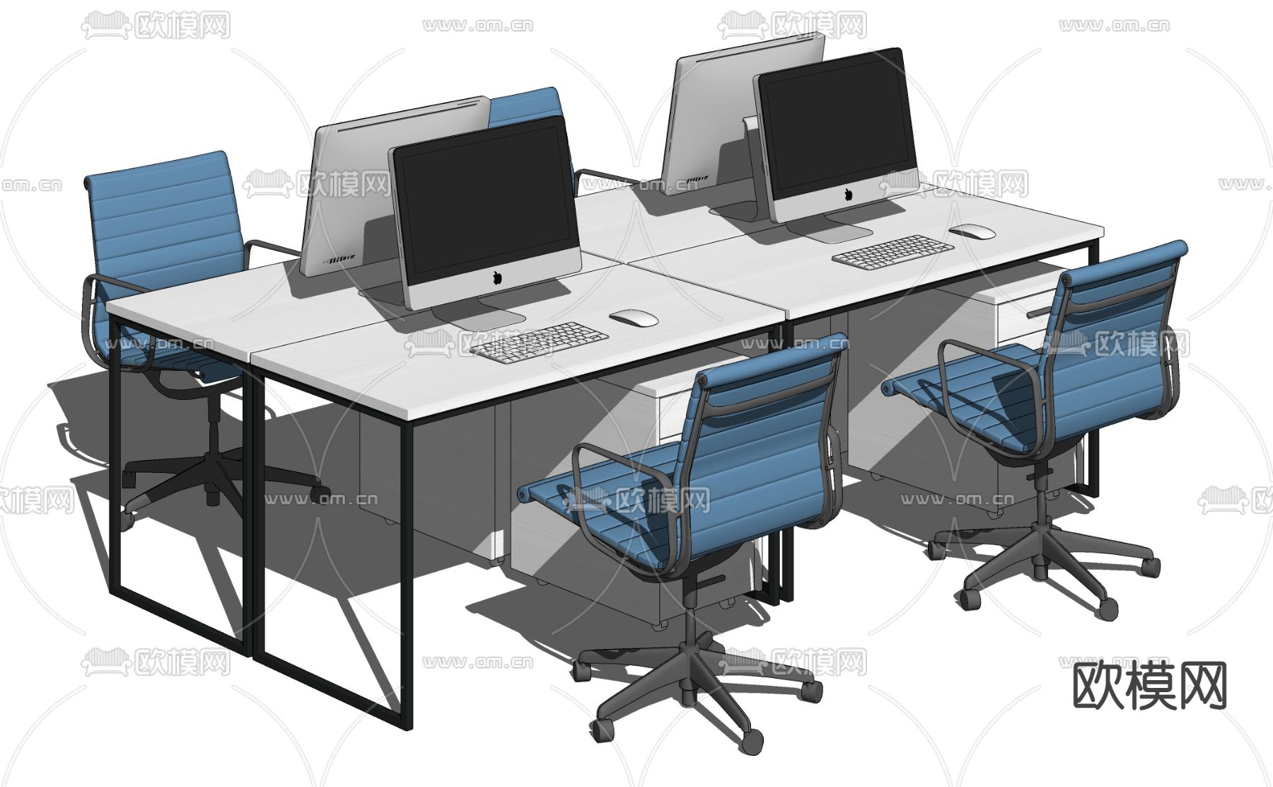 现代简约员工公位办公桌椅su模型下载