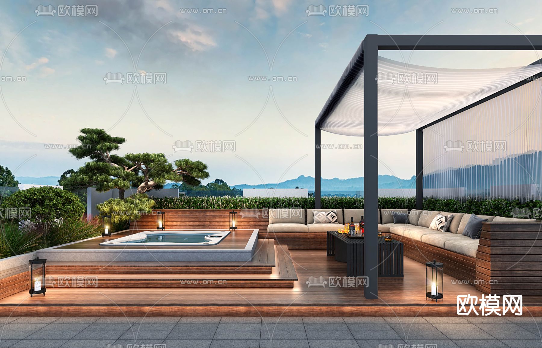 现代别墅露台3d模型下载