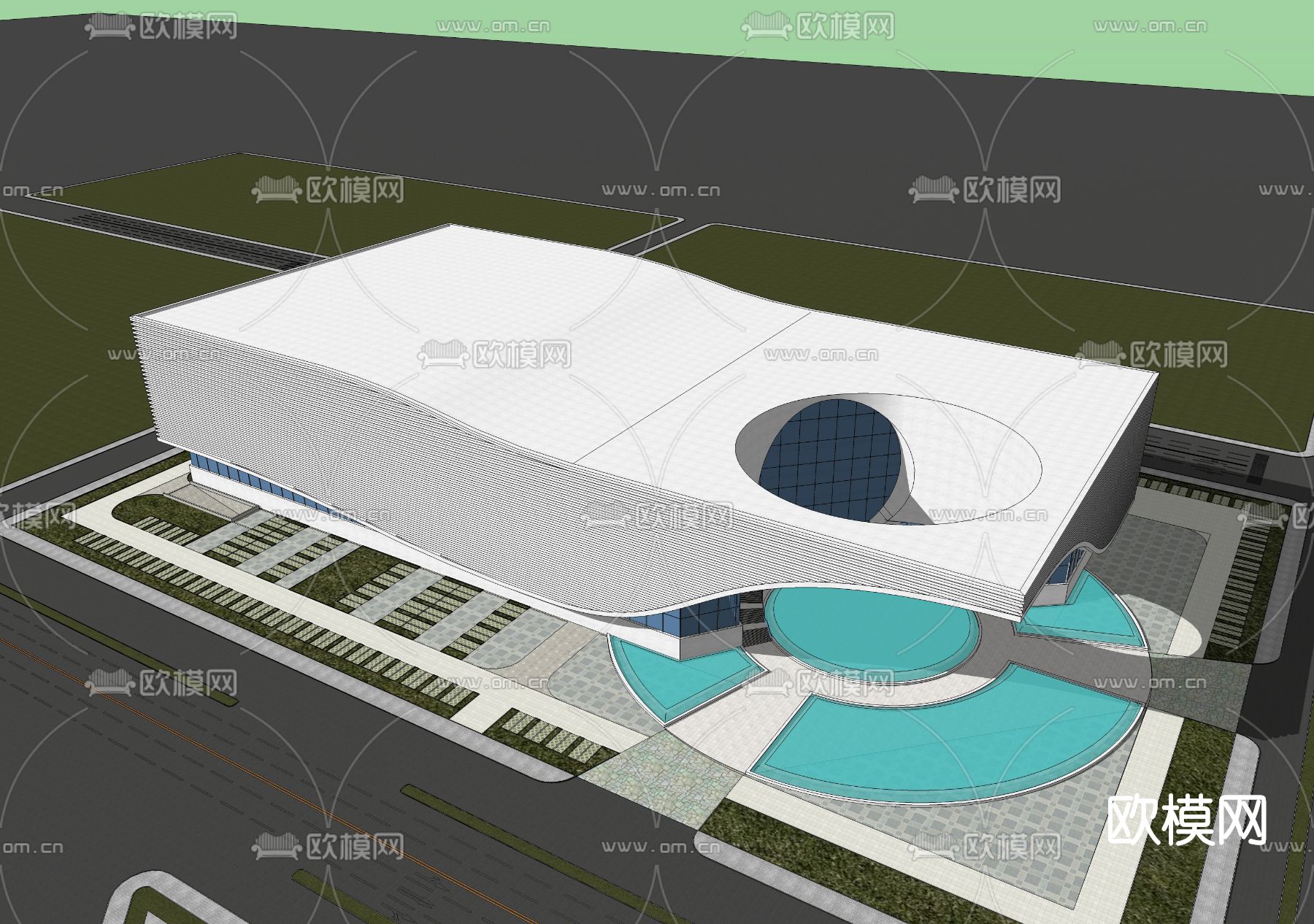 现代展览馆外观su模型下载（渲染图3）