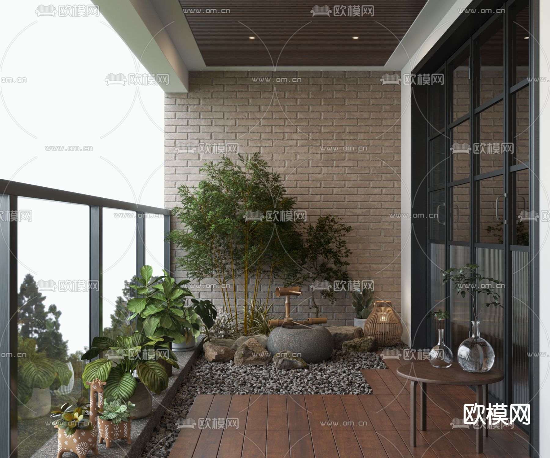 新中式景观阳台3d模型下载_ID11744815_3dmax免费模型-欧模网