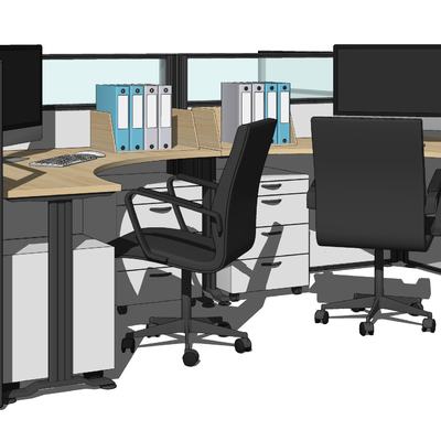  现代员工办公桌椅屏风卡位su模型 