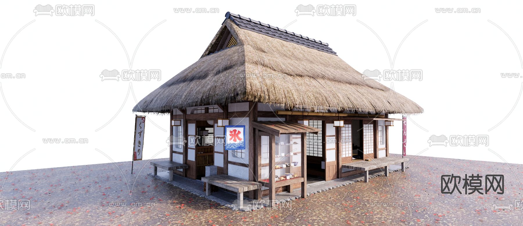 日式茅草屋酒馆客栈su模型下载（渲染图2）