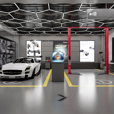  现代汽车修理店su模型 
