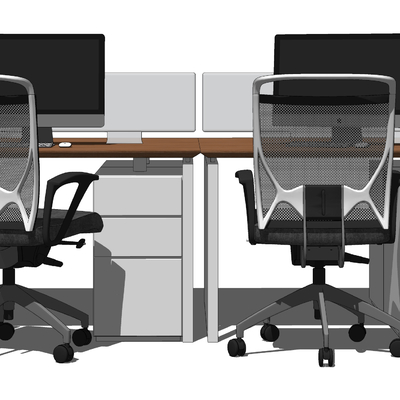  现代简约员工工位办公桌椅su模型 