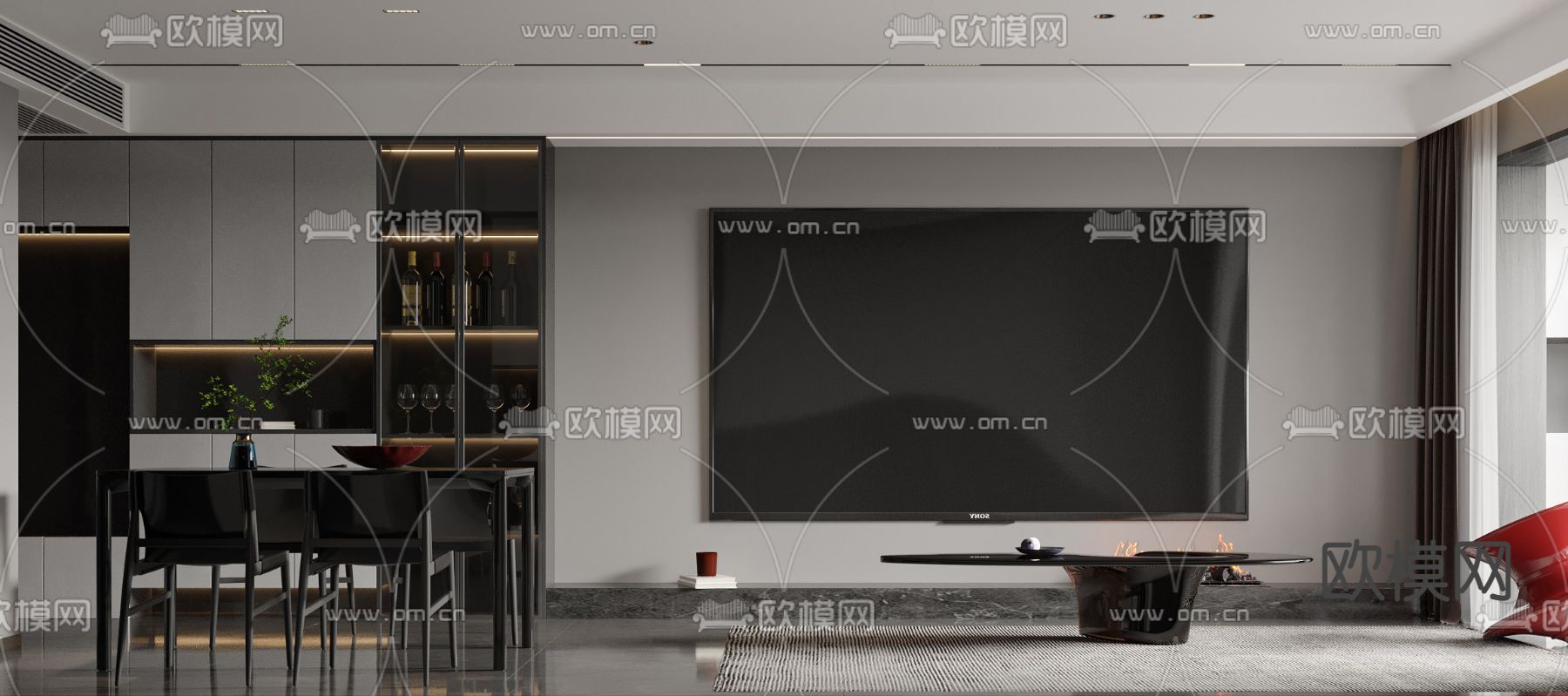 暗黑风客厅餐厅3d模型