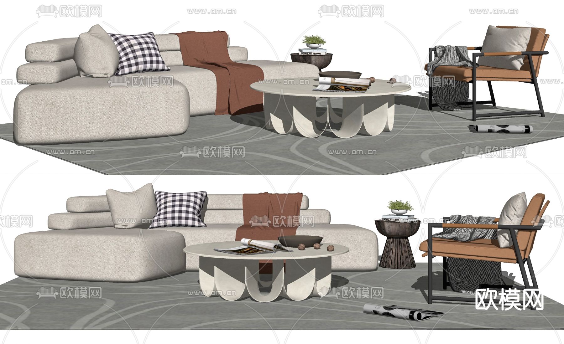 现代布艺组合沙发su模型