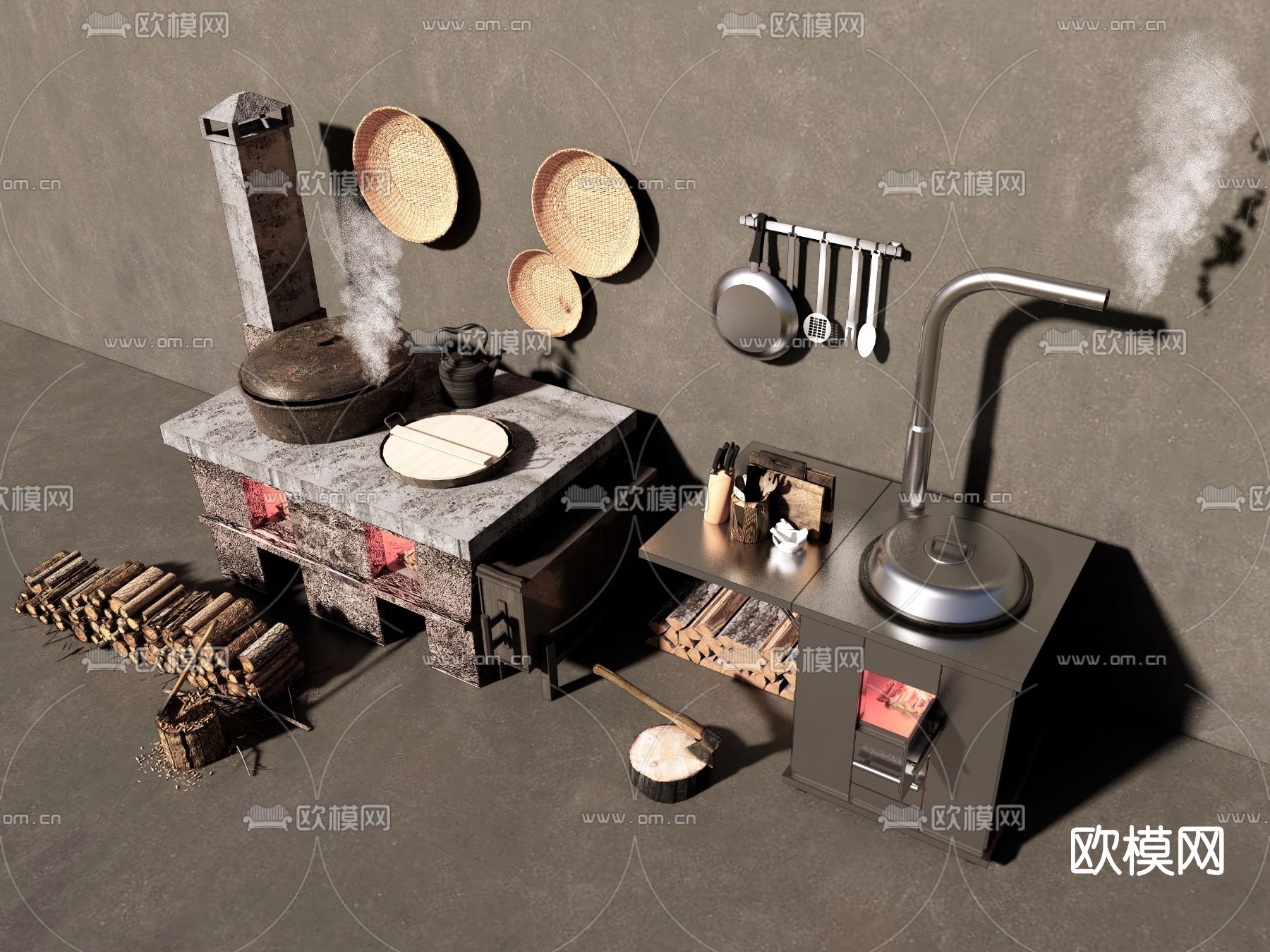 中式柴火灶土灶su模型下载（渲染图2）