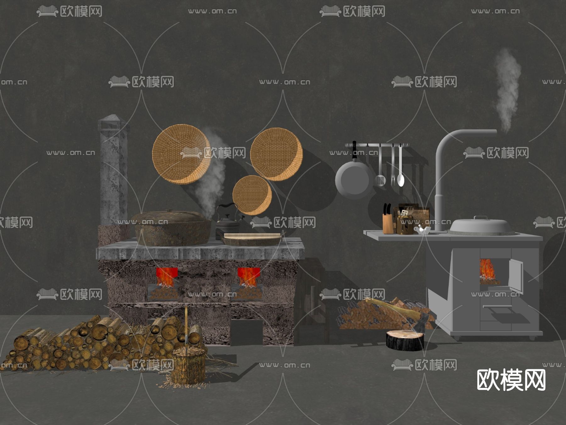 中式柴火灶土灶su模型下载（渲染图3）