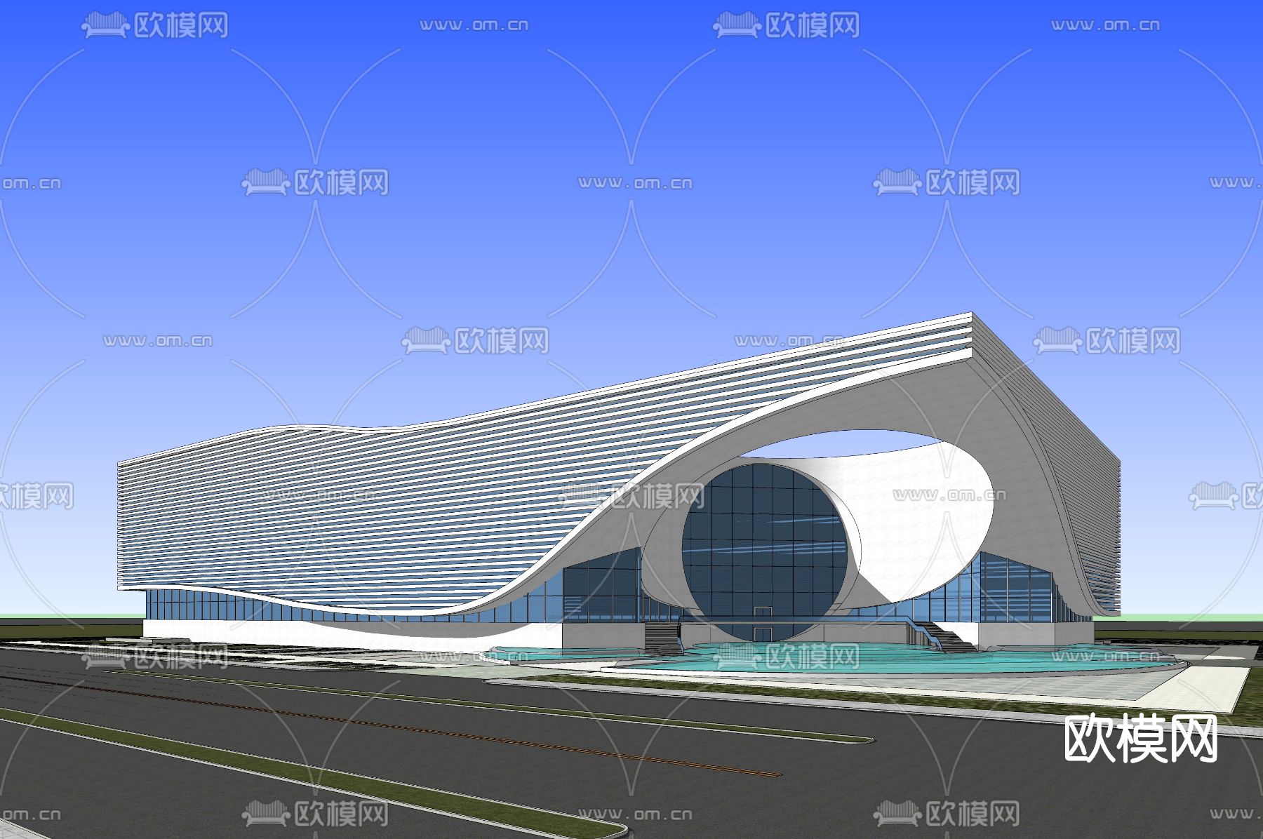 现代展览馆外观su模型下载（渲染图2）