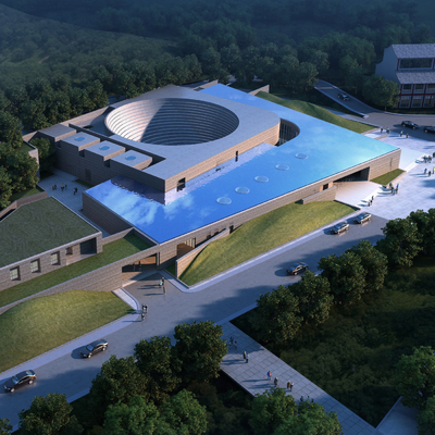  现代博物馆鸟瞰su模型 