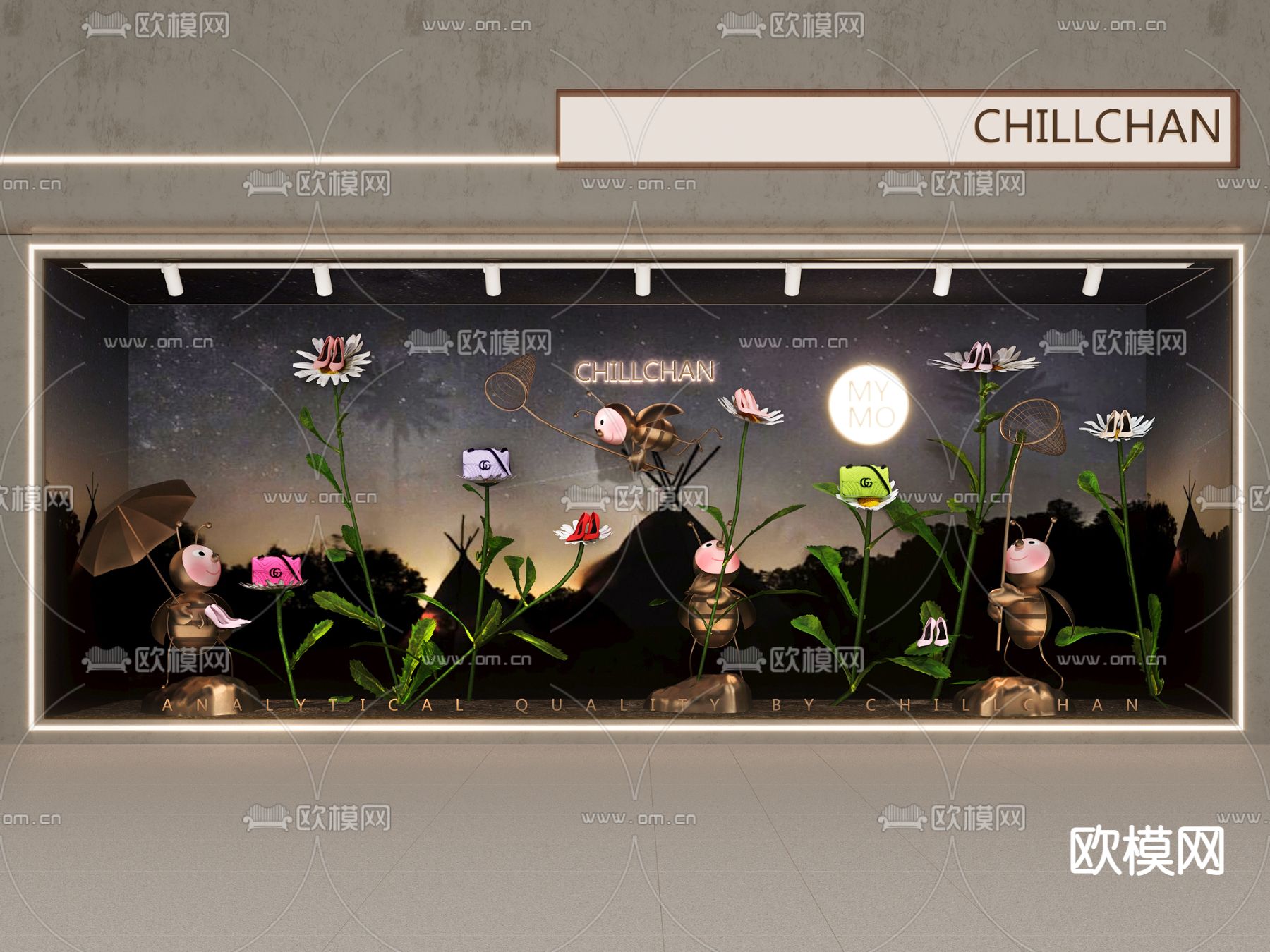 现代小蜜蜂美陈橱窗3d模型下载