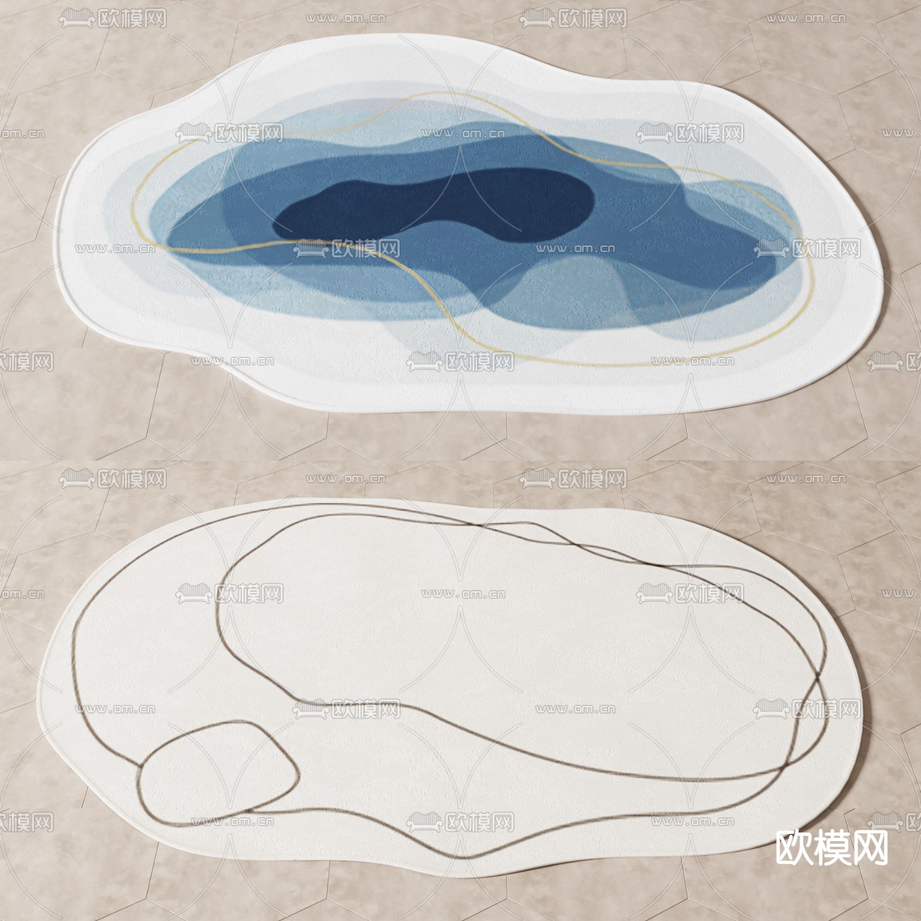现代异形地毯su模型下载（渲染图2）